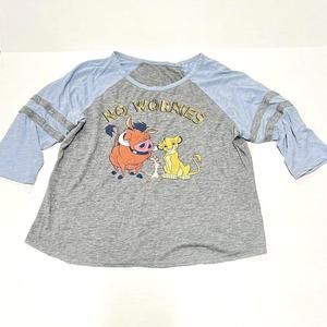 Disney The Lion King Shirt Youth Girls Sz L 3/4 Sleeve Thin No Worries Simba